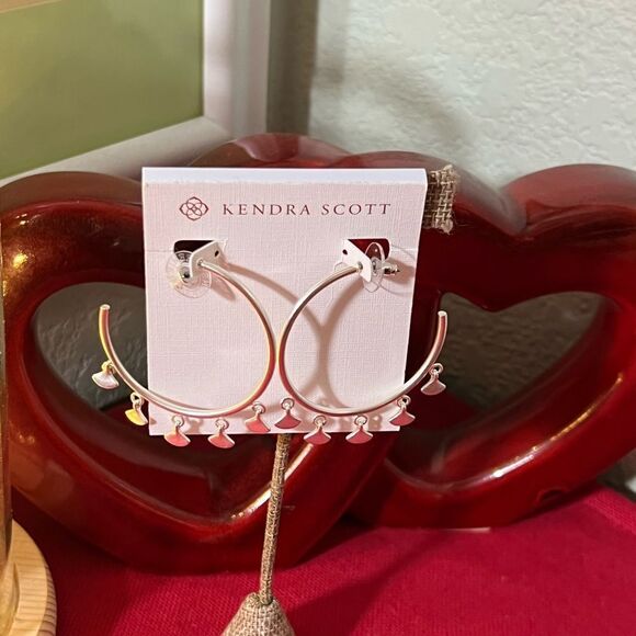 Kendra Scott Silver Open Hoop Earrings With Drop Charms #KSER - Picture 4 of 5